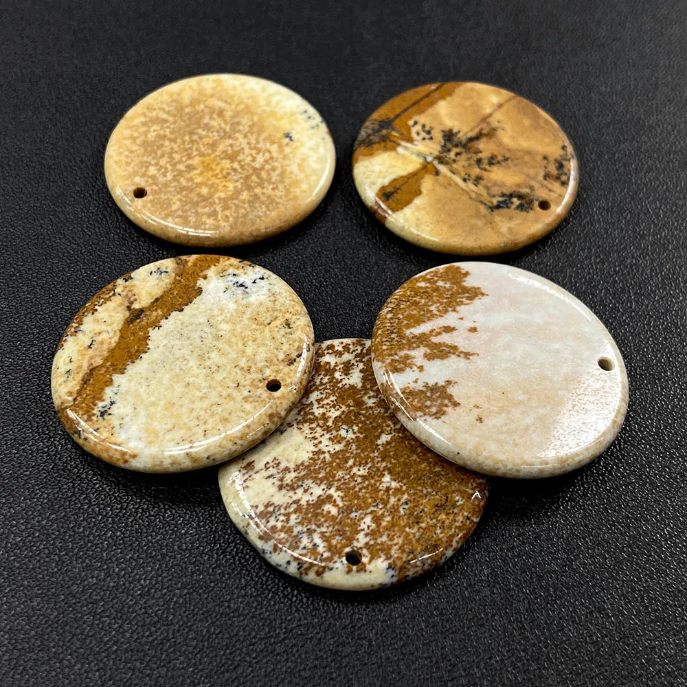 Flat Round Pendant 30mm Crystal Disc Shape Natural Stone Charm Pendant