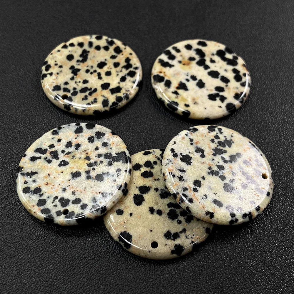 Flat Round Pendant 30mm Crystal Disc Shape Natural Stone Charm Pendant