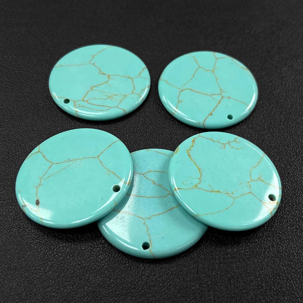 Flat Round Pendant 30mm Crystal Disc Shape Natural Stone Charm Pendant