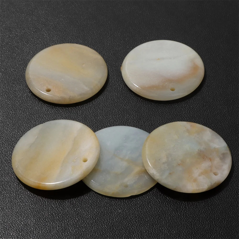 Flat Round Pendant 30mm Crystal Disc Shape Natural Stone Charm Pendant