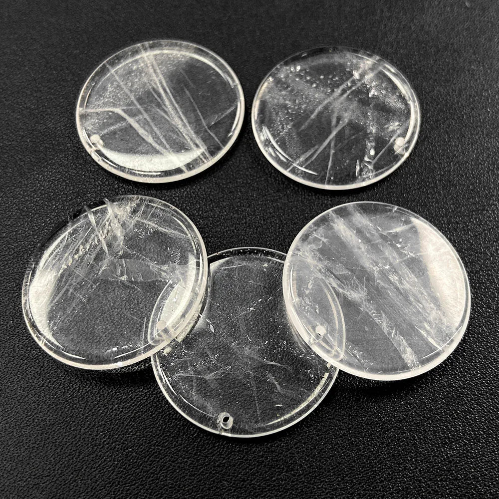 Flat Round Pendant 30mm Crystal Disc Shape Natural Stone Charm Pendant