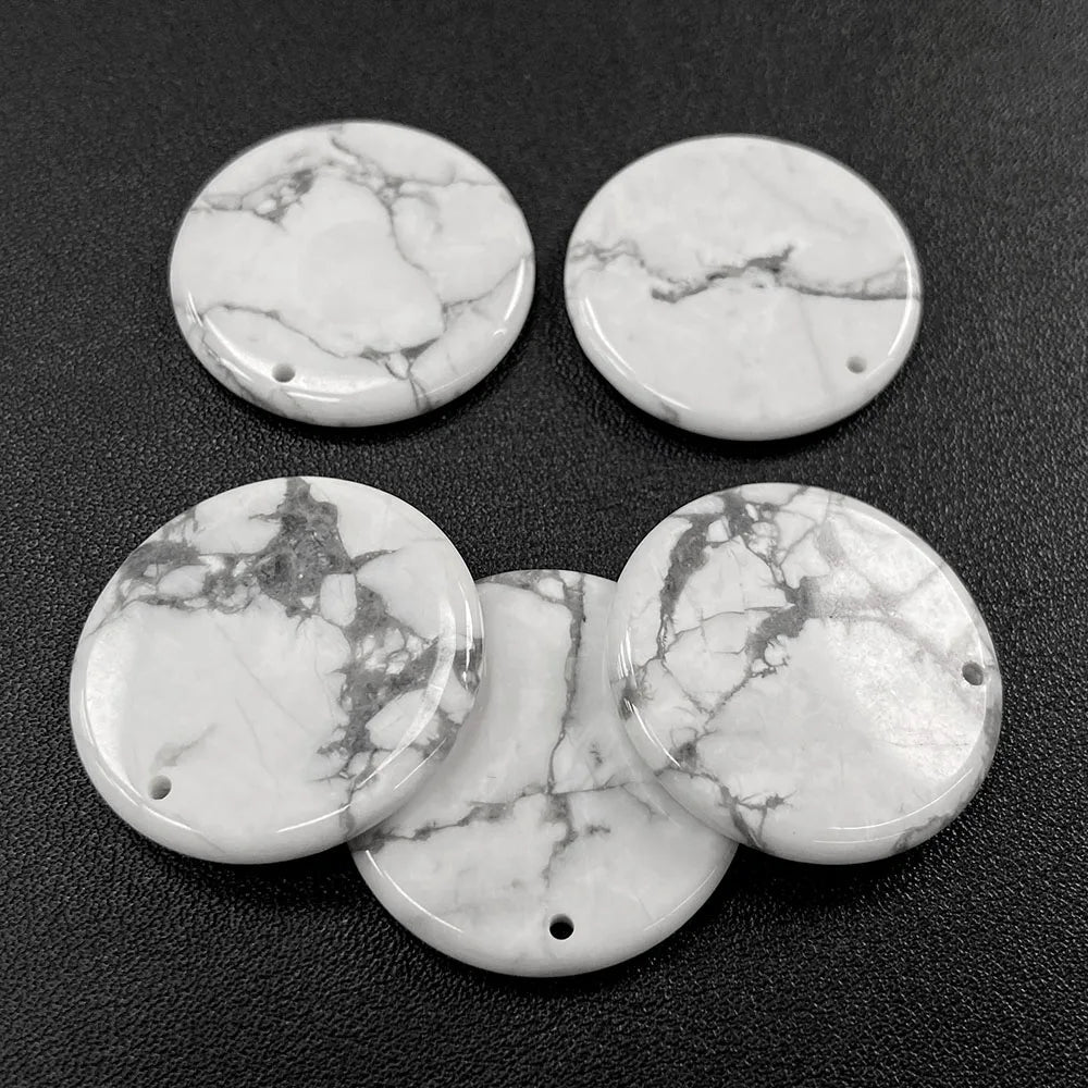 Flat Round Pendant 30mm Crystal Disc Shape Natural Stone Charm Pendant