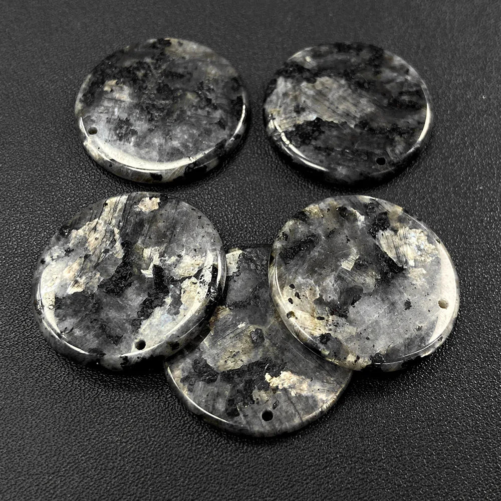 Flat Round Pendant 30mm Crystal Disc Shape Natural Stone Charm Pendant