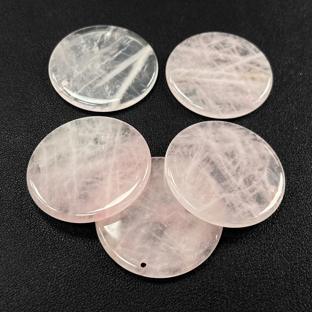 Flat Round Pendant 30mm Crystal Disc Shape Natural Stone Charm Pendant