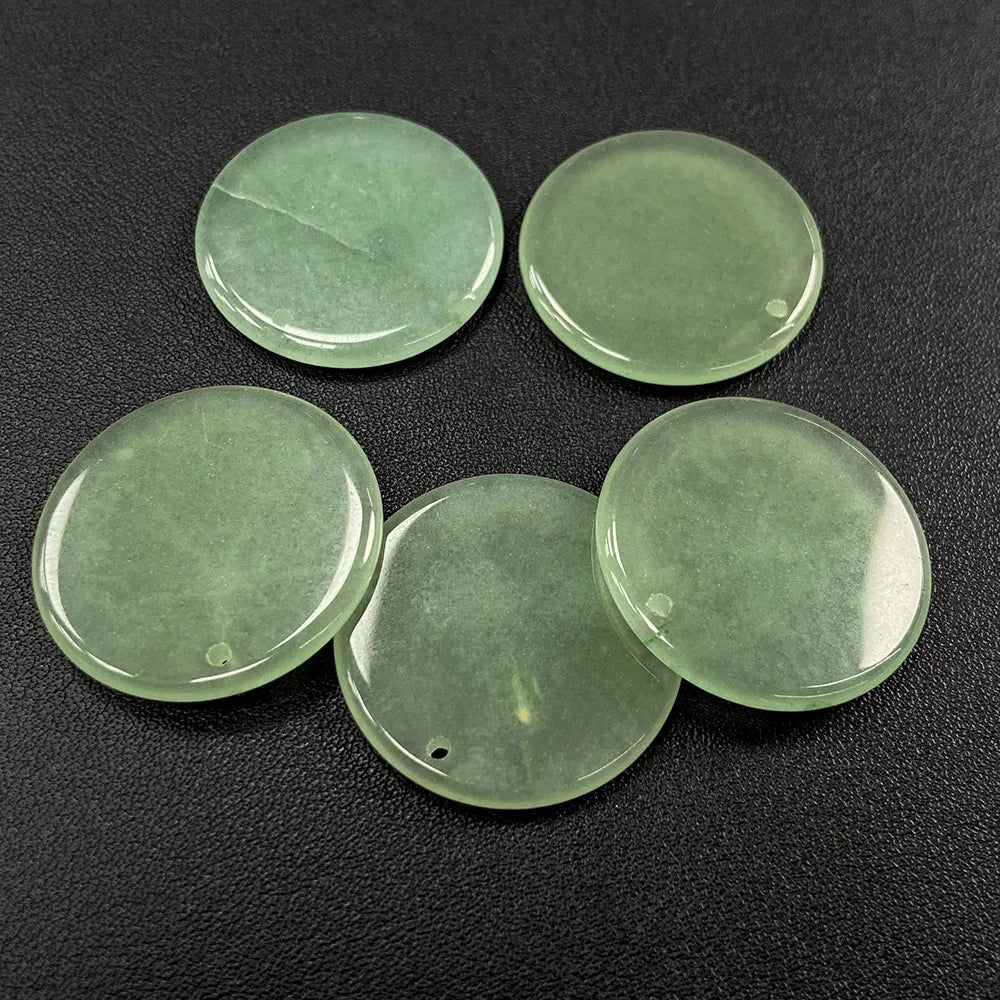 Flat Round Pendant 30mm Crystal Disc Shape Natural Stone Charm Pendant