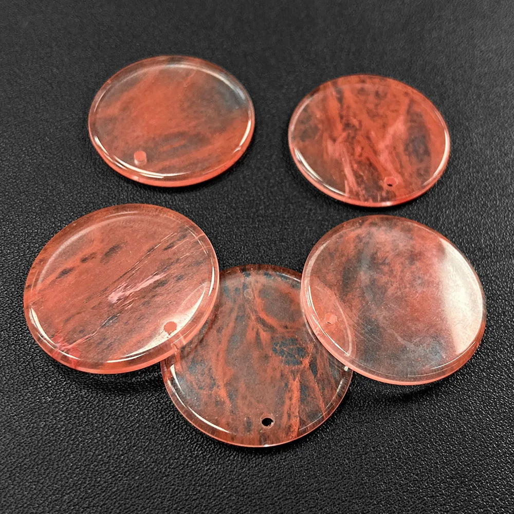 Flat Round Pendant 30mm Crystal Disc Shape Natural Stone Charm Pendant