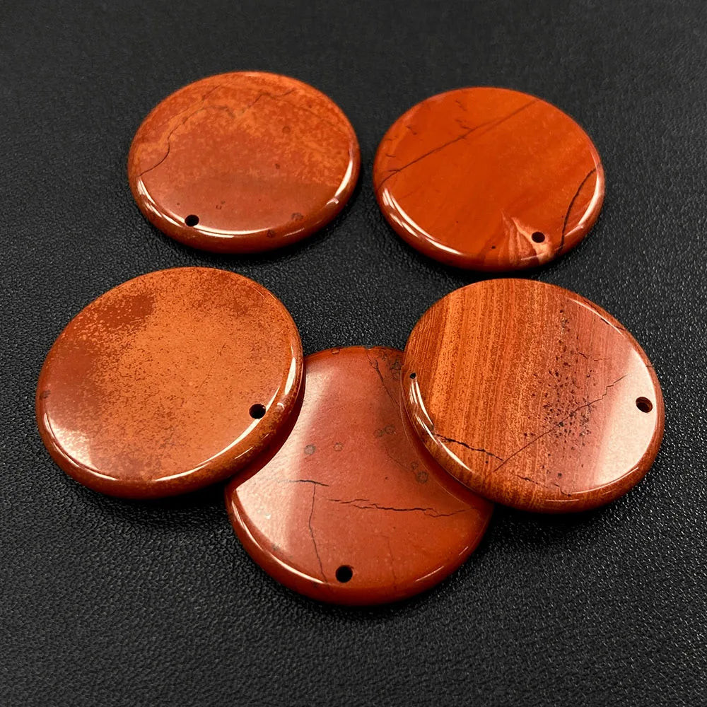 Flat Round Pendant 30mm Crystal Disc Shape Natural Stone Charm Pendant