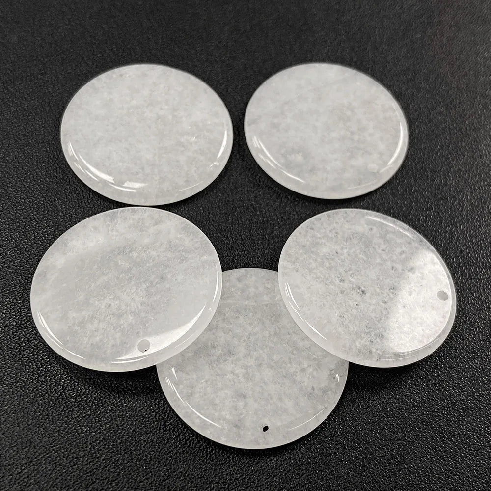Flat Round Pendant 30mm Crystal Disc Shape Natural Stone Charm Pendant