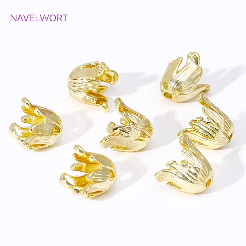 14K Gold Plated Bauhinia Stamens Tassel Caps Brass Metal Large Flower Bead Caps