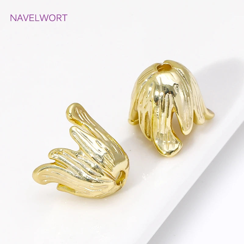 14K Gold Plated Bauhinia Stamens Tassel Caps Brass Metal Large Flower Bead Caps