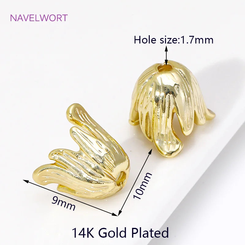 14K Gold Plated Bauhinia Stamens Tassel Caps Brass Metal Large Flower Bead Caps
