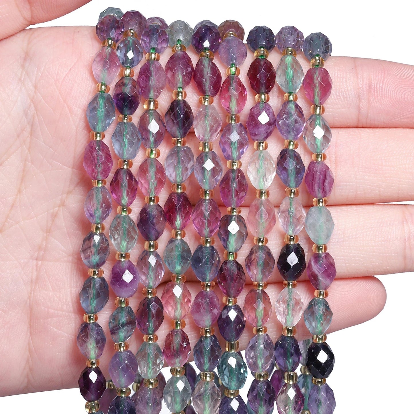 8x6mm AAA Faceted Oval Colorful Fluorite Beads Natural Stone Rice Shape Beads