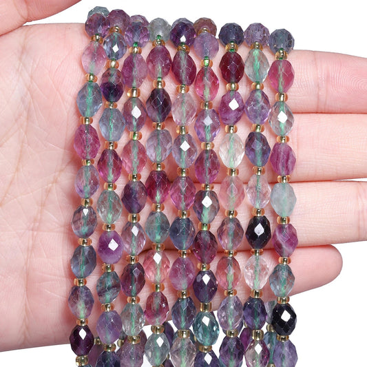 8x6mm AAA Faceted Oval Colorful Fluorite Beads Natural Stone Rice Shape Beads