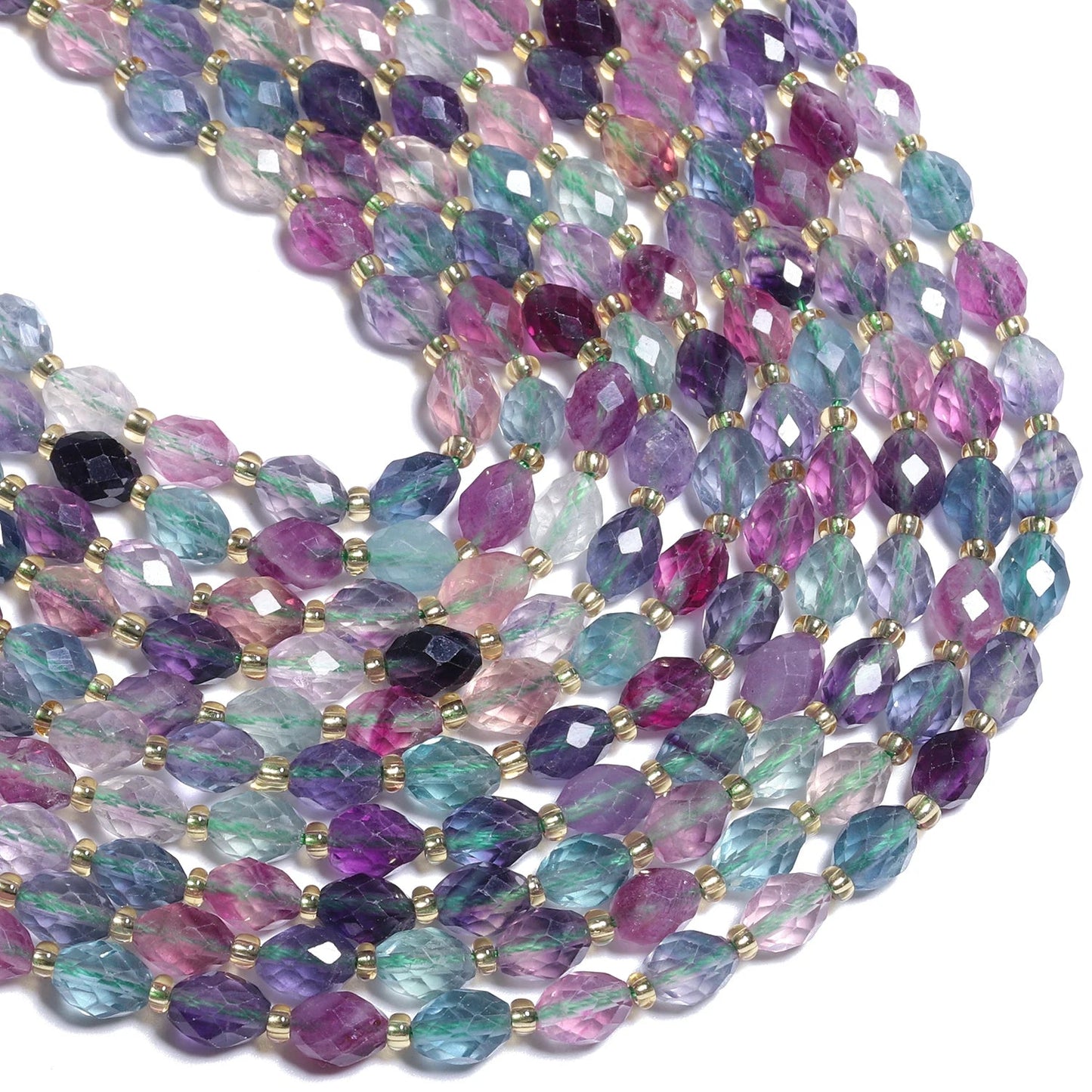 8x6mm AAA Faceted Oval Colorful Fluorite Beads Natural Stone Rice Shape Beads