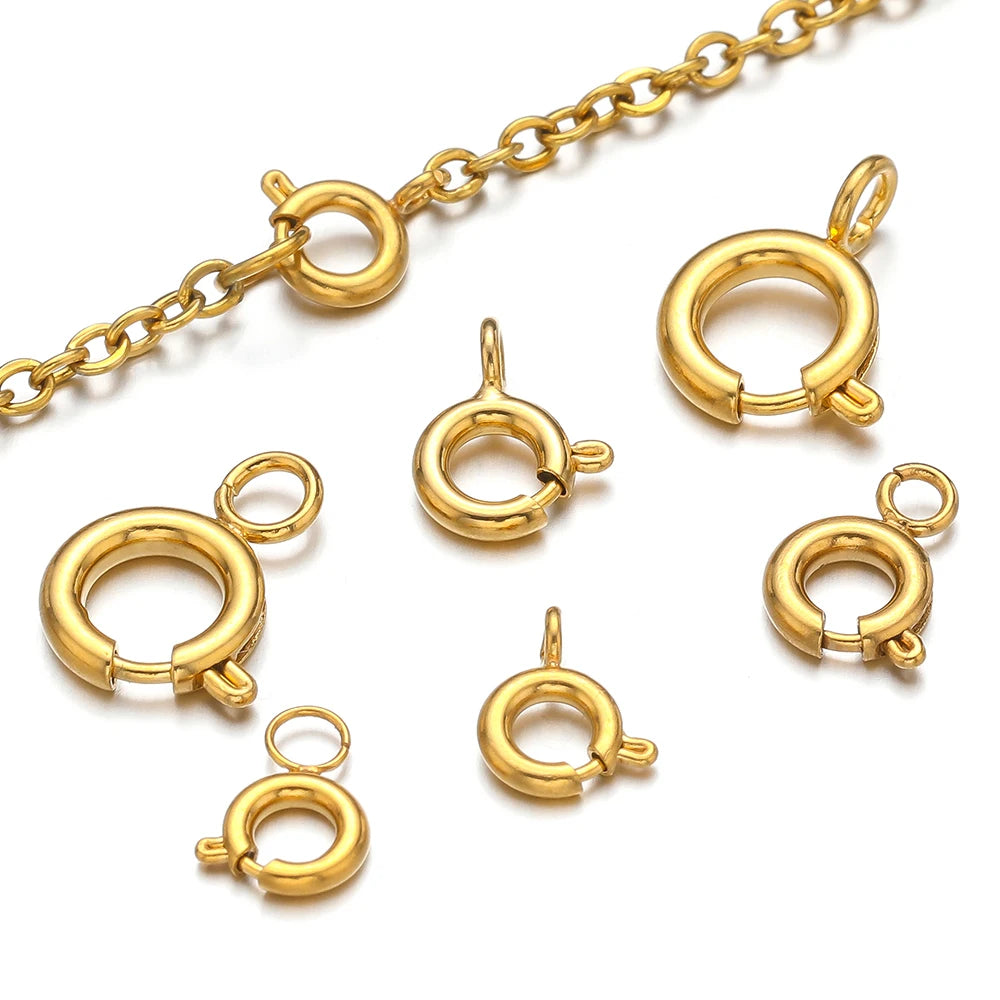 10pcs Stainless Steel Spring Clasp Round Clips Hook Buckles Connector