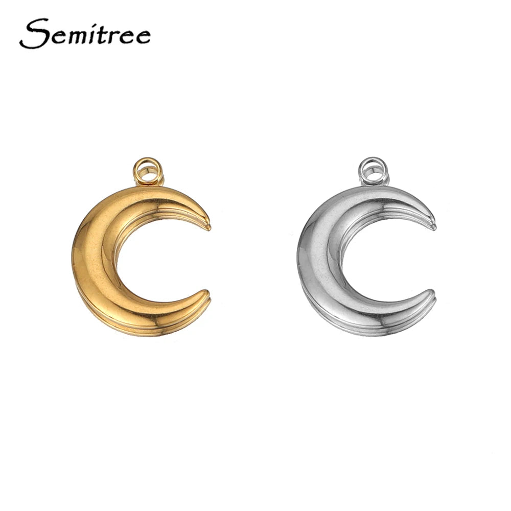 5pcs Stainless Steel Gold Moon Charms DIY Jewelry Making Women Sweater Pendant