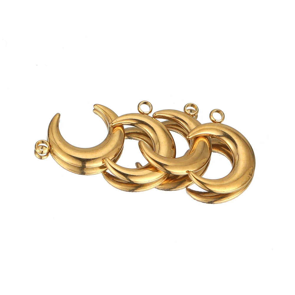 5pcs Stainless Steel Gold Moon Charms DIY Jewelry Making Women Sweater Pendant
