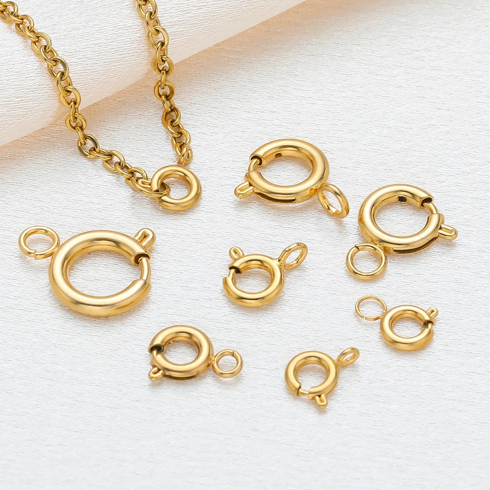 10pcs Stainless Steel Spring Clasp Round Clips Hook Buckles Connector