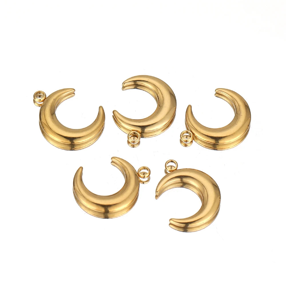 5pcs Stainless Steel Gold Moon Charms DIY Jewelry Making Women Sweater Pendant