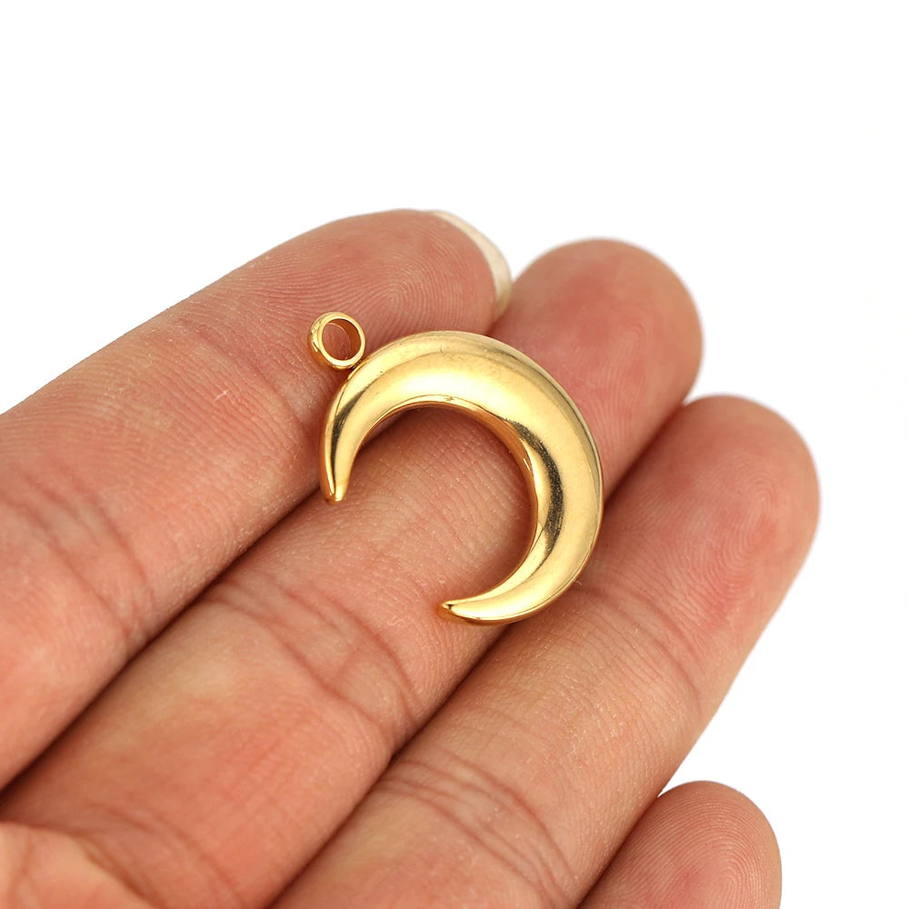 5pcs Stainless Steel Gold Moon Charms DIY Jewelry Making Women Sweater Pendant