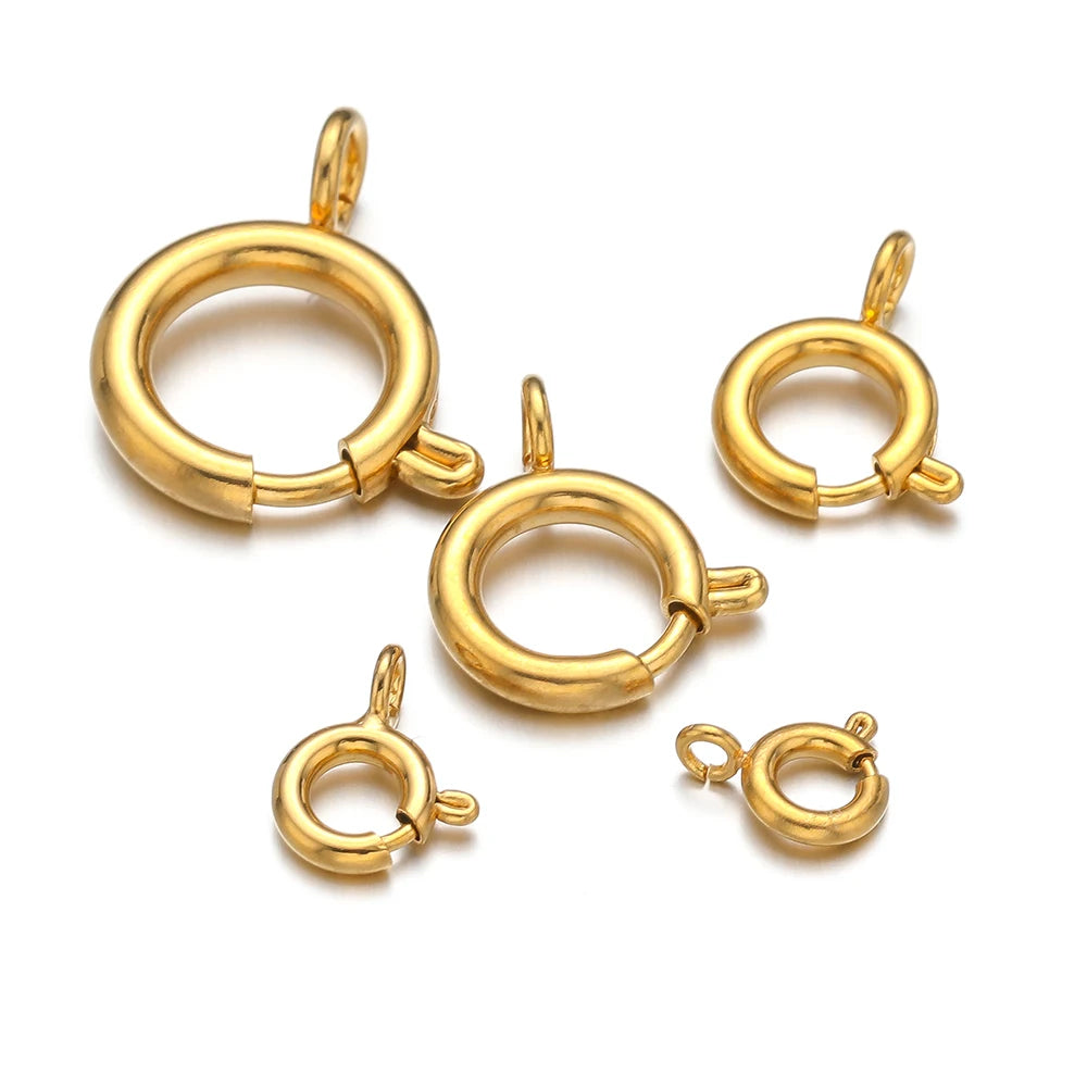 10pcs Stainless Steel Spring Clasp Round Clips Hook Buckles Connector