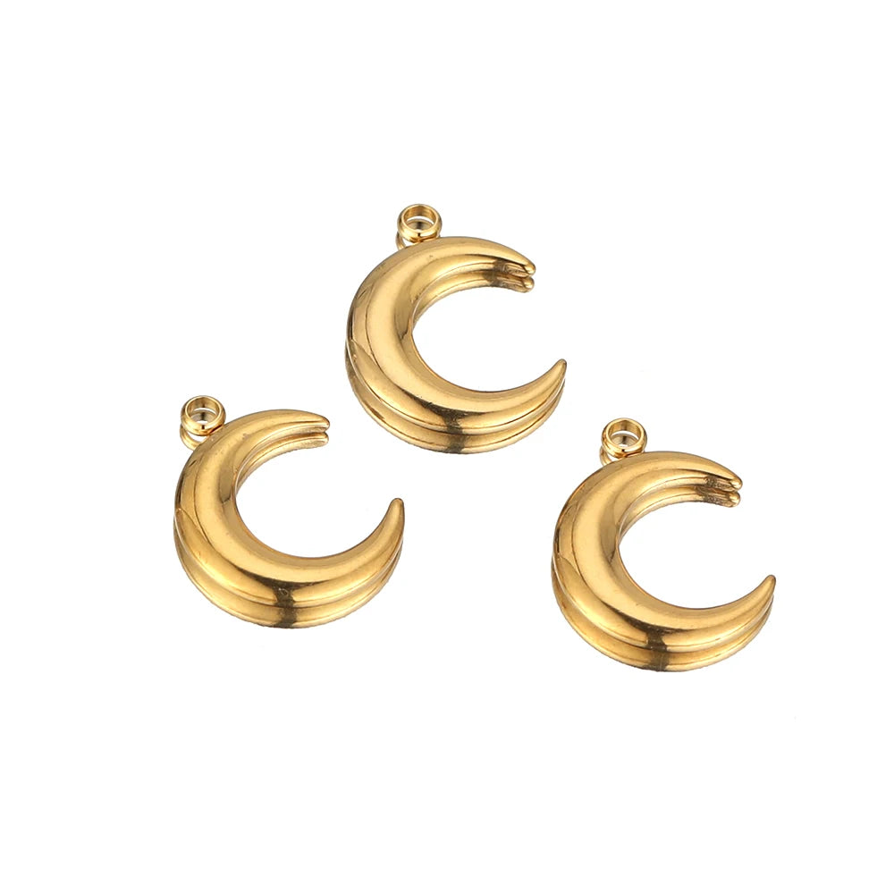 5pcs Stainless Steel Gold Moon Charms DIY Jewelry Making Women Sweater Pendant