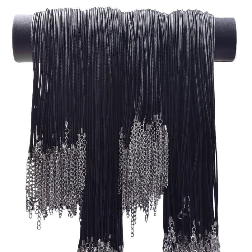 50/55/60cm Black Faux Leather Cord Necklace 10/20/30pcs/Lot Extended Chains