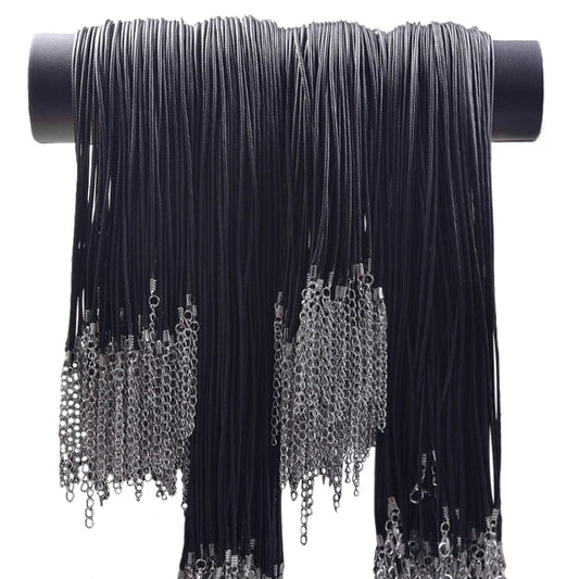 50/55/60cm Black Faux Leather Cord Necklace 10/20/30pcs/Lot Extended Chains