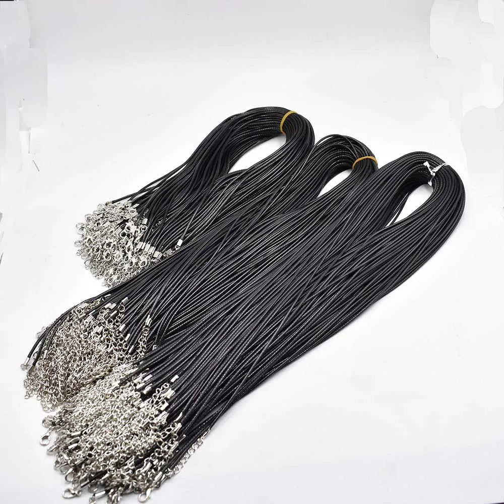 45-60-70cm Black Mixed Wax Faux Leather Cord Necklace Lobster Clasp 100pcs/lot