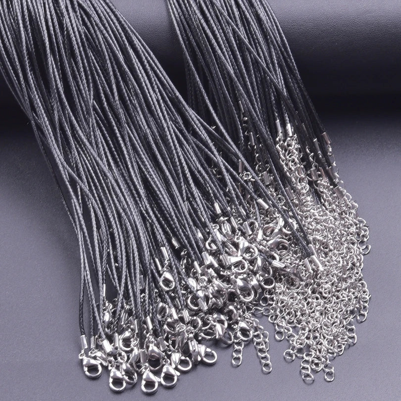 50/55/60cm Black Faux Leather Cord Necklace 10/20/30pcs/Lot Extended Chains