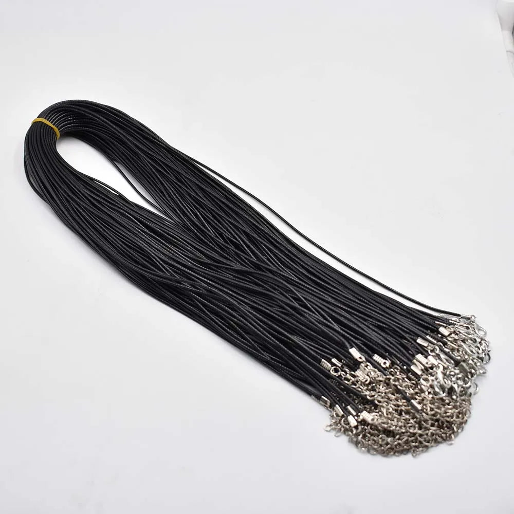 45-60-70cm Black Mixed Wax Faux Leather Cord Necklace Lobster Clasp 100pcs/lot