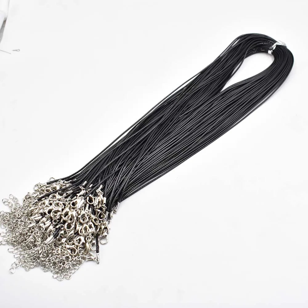45-60-70cm Black Mixed Wax Faux Leather Cord Necklace Lobster Clasp 100pcs/lot