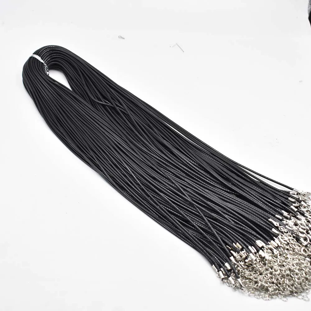 45-60-70cm Black Mixed Wax Faux Leather Cord Necklace Lobster Clasp 100pcs/lot