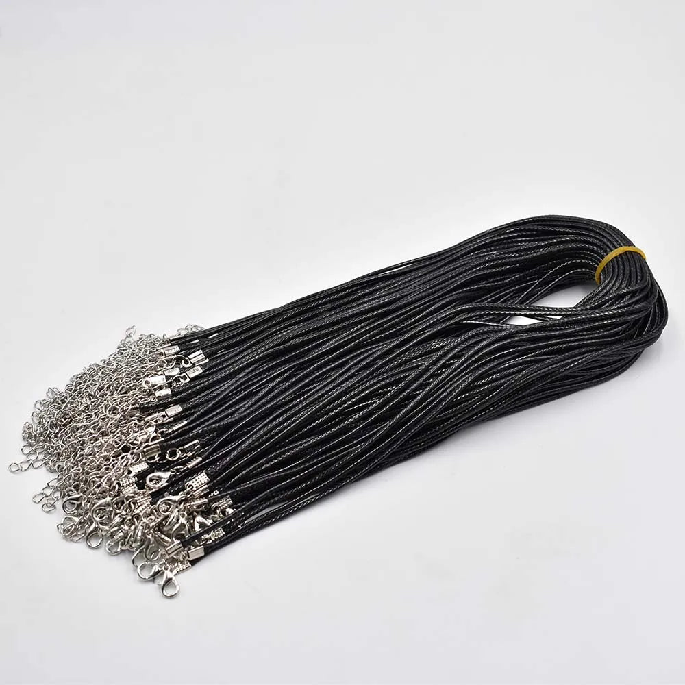 45-60-70cm Black Mixed Wax Faux Leather Cord Necklace Lobster Clasp 100pcs/lot