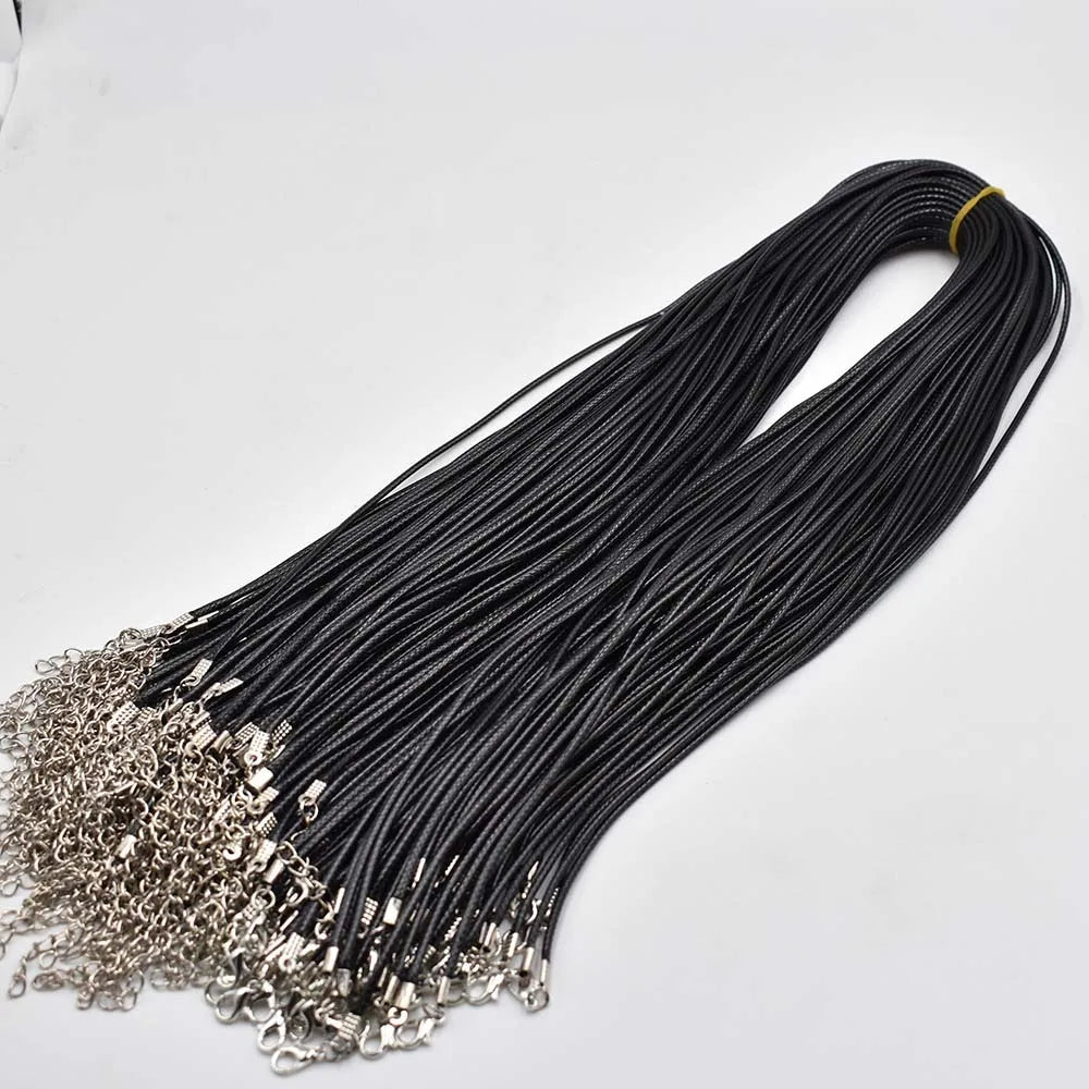 45-60-70cm Black Mixed Wax Faux Leather Cord Necklace Lobster Clasp 100pcs/lot