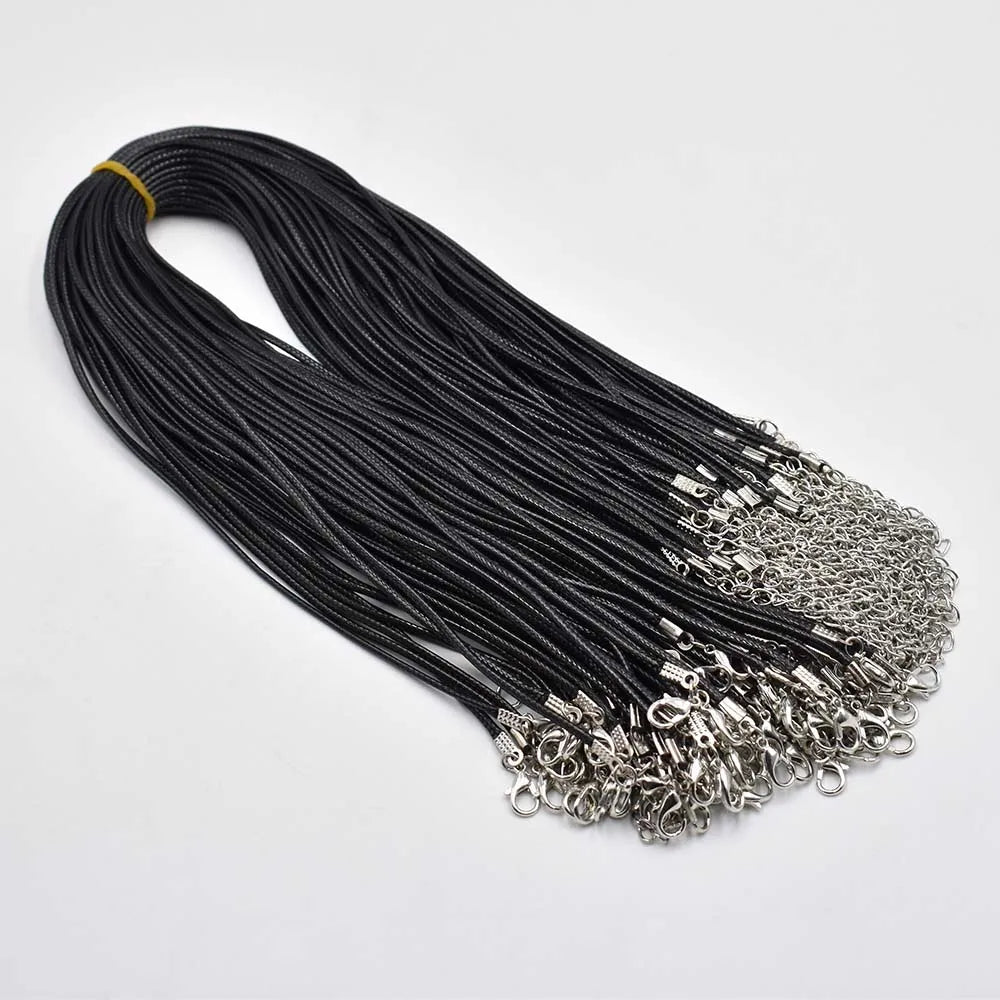 45-60-70cm Black Mixed Wax Faux Leather Cord Necklace Lobster Clasp 100pcs/lot