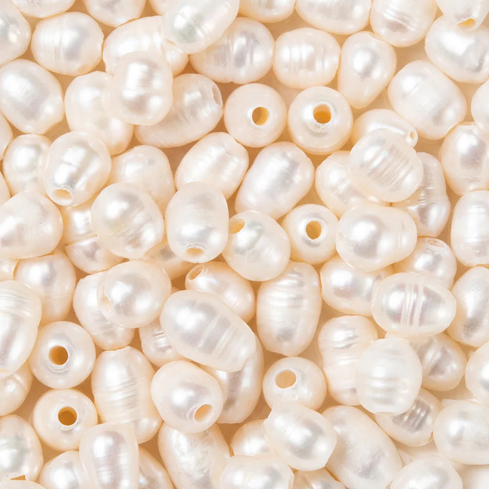 100Pcs Oval Natural Cultured Freshwater Large Hole Pearl Loose Beads 7~10x7~8mm