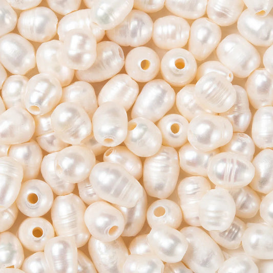 100Pcs Oval Natural Cultured Freshwater Large Hole Pearl Loose Beads 7~10x7~8mm