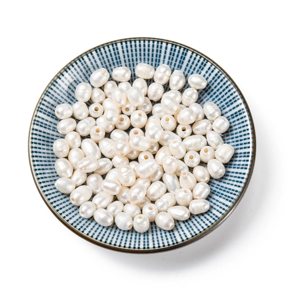 100Pcs Oval Natural Cultured Freshwater Large Hole Pearl Loose Beads 7~10x7~8mm