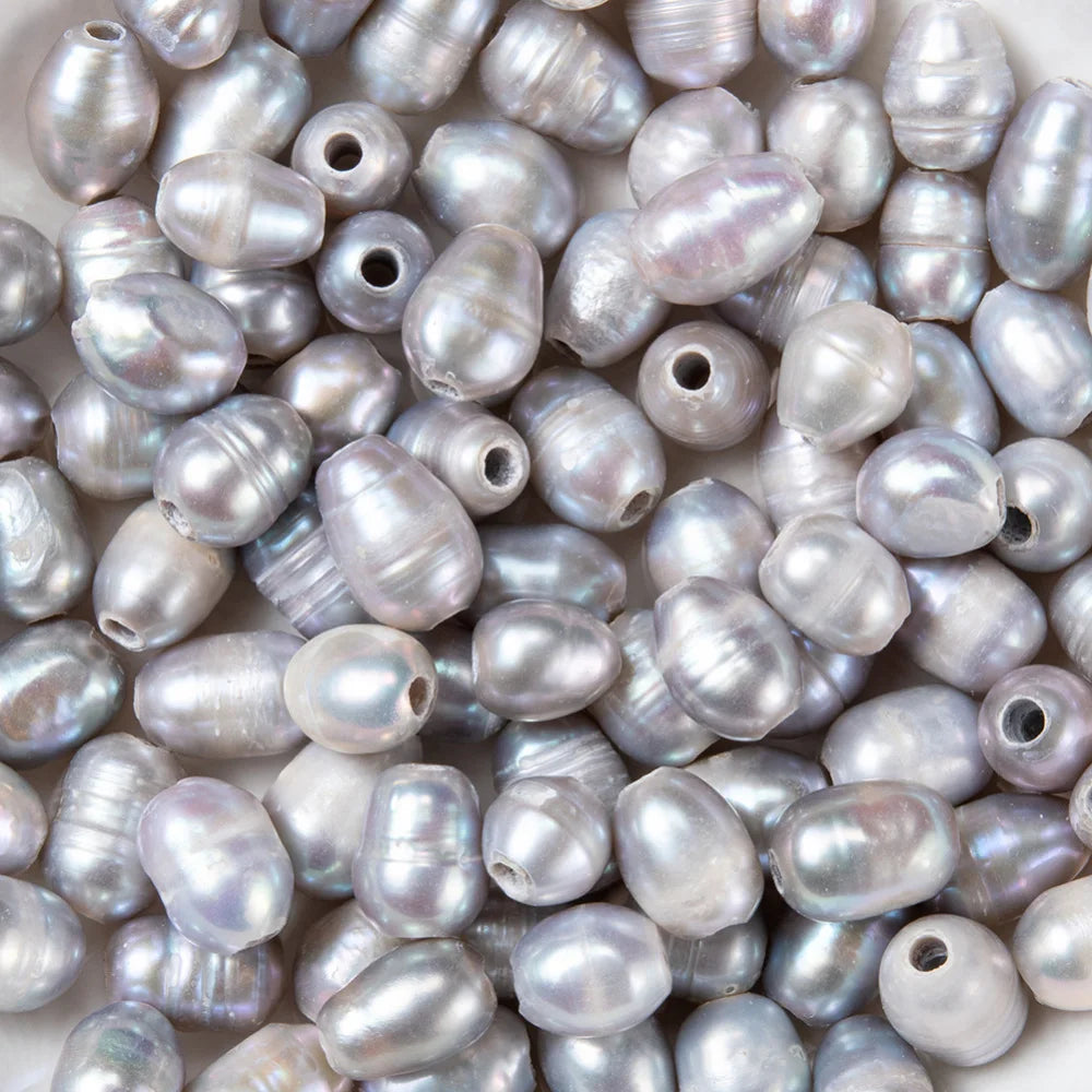 100Pcs Oval Natural Cultured Freshwater Large Hole Pearl Loose Beads 7~10x7~8mm
