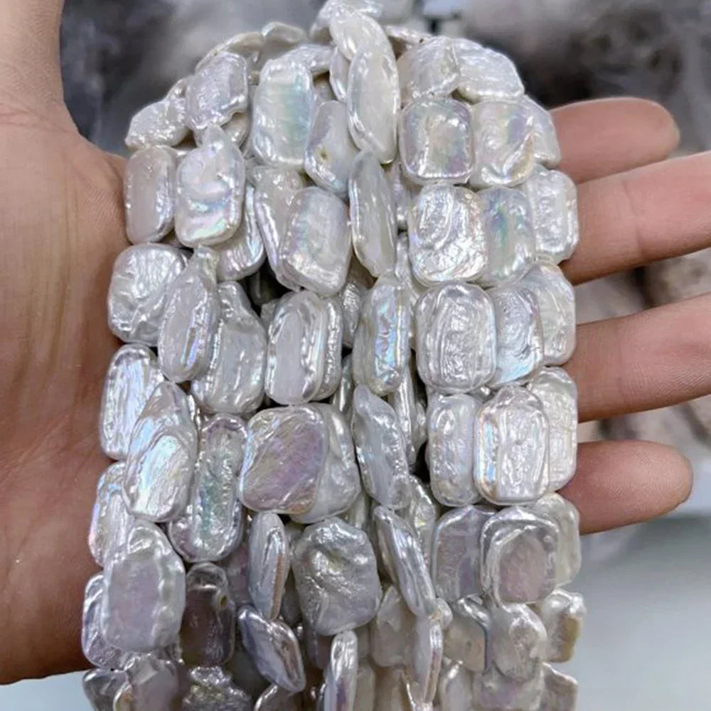 12x16mm AAAA Baroque Square Natural Freshwater White Pearls 18cm strand