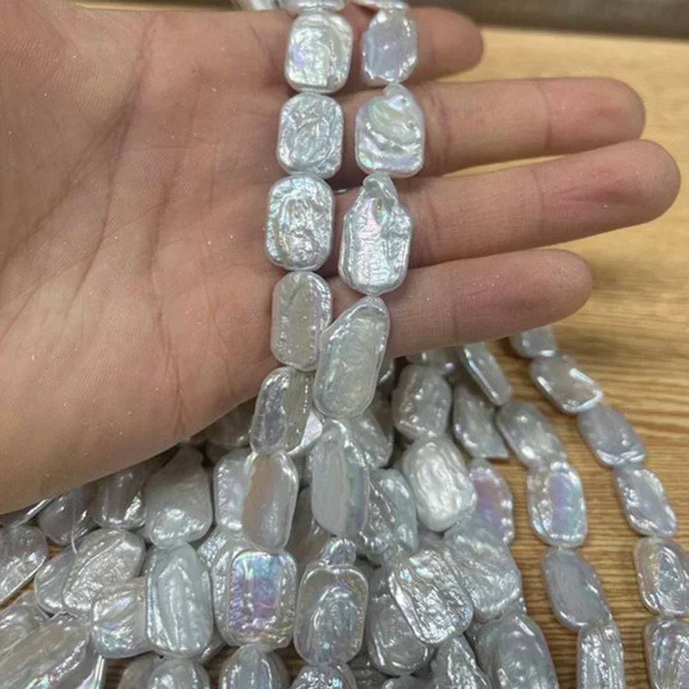 12x16mm AAAA Baroque Square Natural Freshwater White Pearls 18cm strand