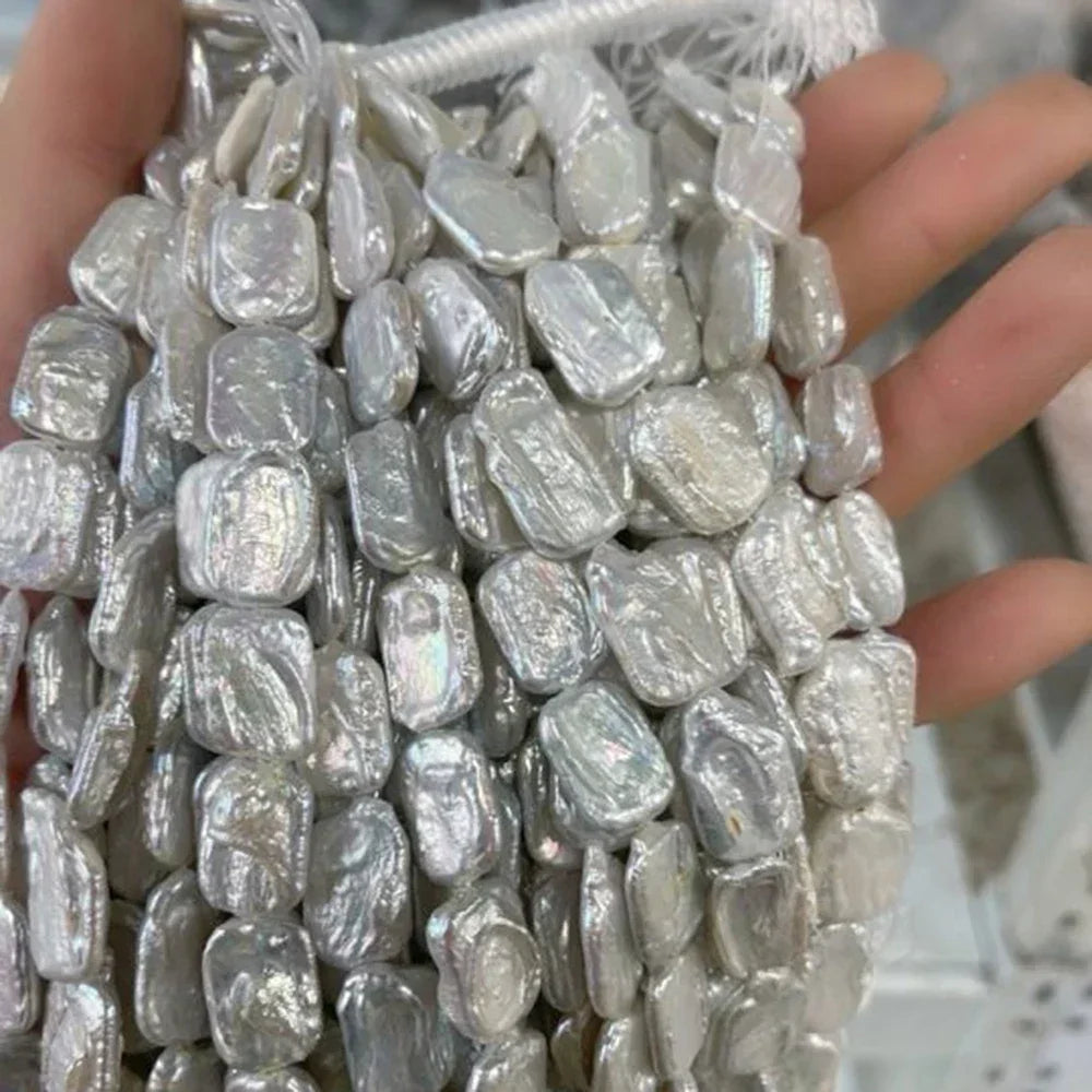 12x16mm AAAA Baroque Square Natural Freshwater White Pearls 18cm strand