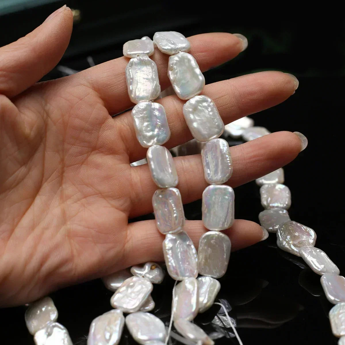 12x16mm AAAA Baroque Square Natural Freshwater White Pearls 18cm strand