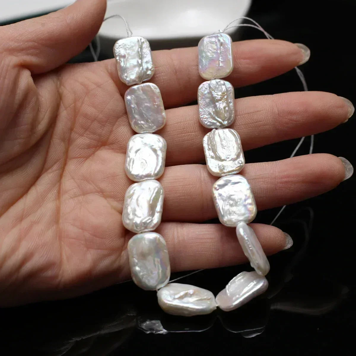 12x16mm AAAA Baroque Square Natural Freshwater White Pearls 18cm strand