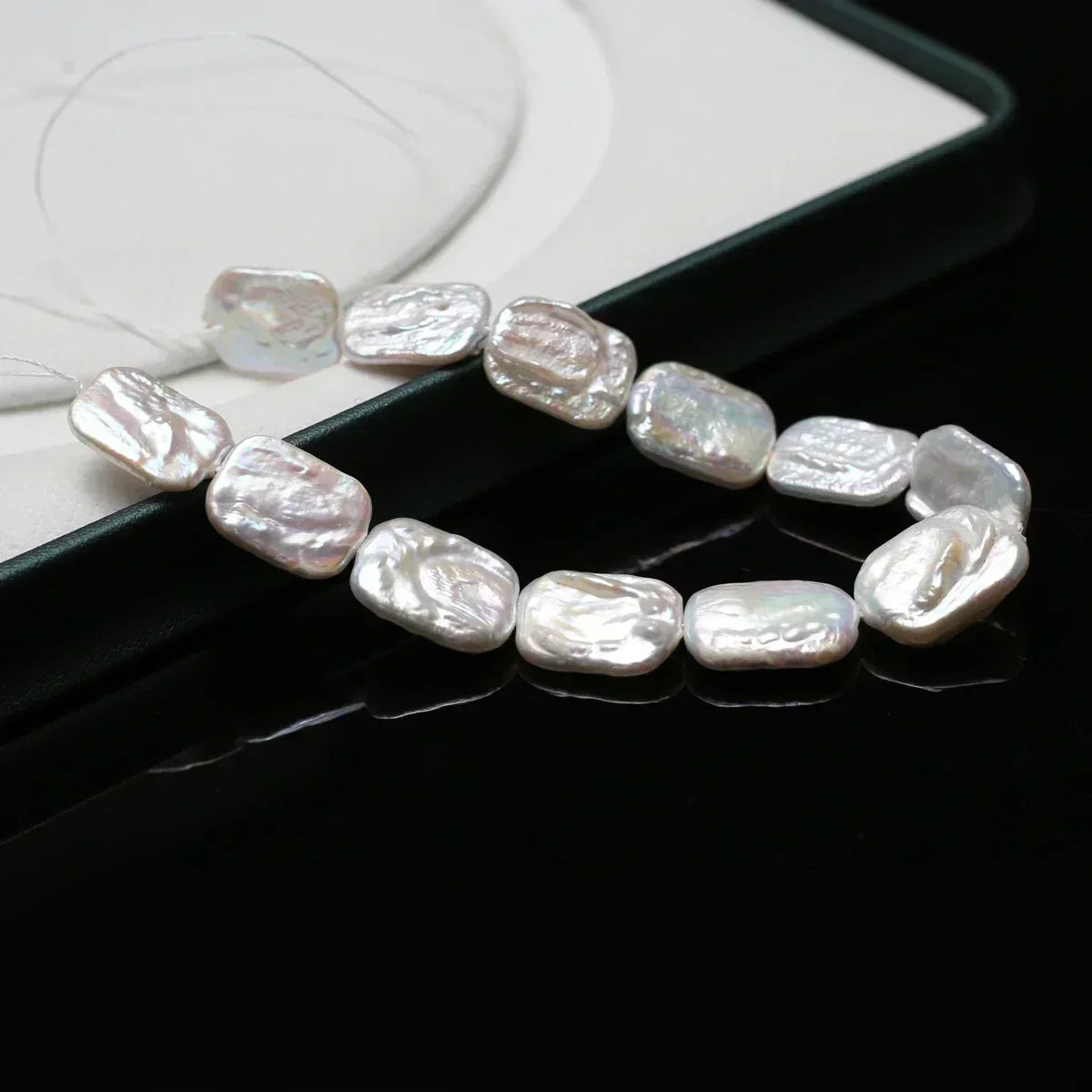 12x16mm AAAA Baroque Square Natural Freshwater White Pearls 18cm strand