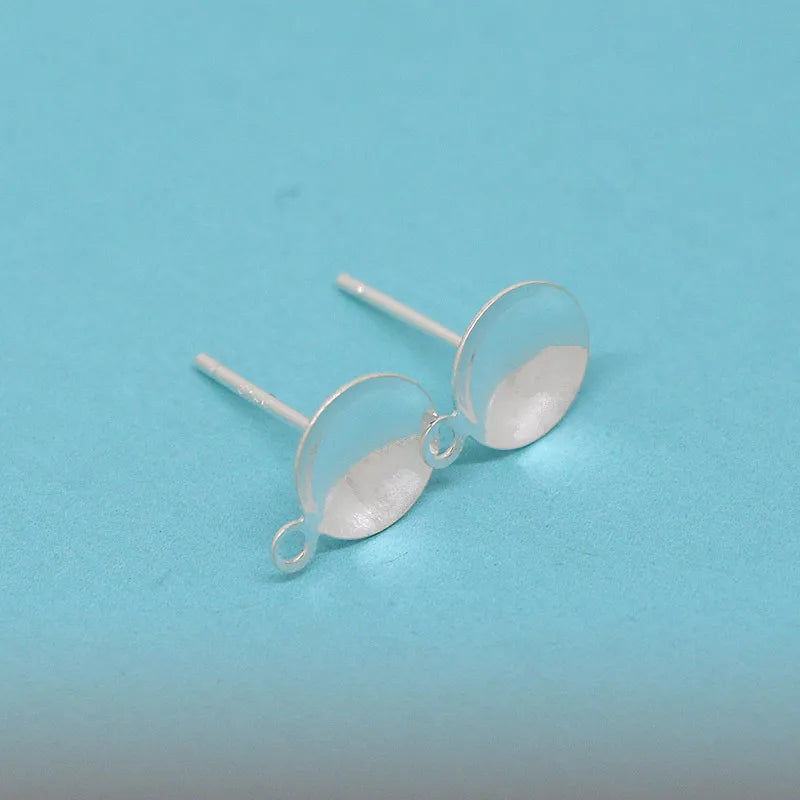 8pcs Solid 925 Sterling Plain Silver Earring Stud Needle Post Bow Head Base Pins With Hoop Settings DIY Jewelry Making