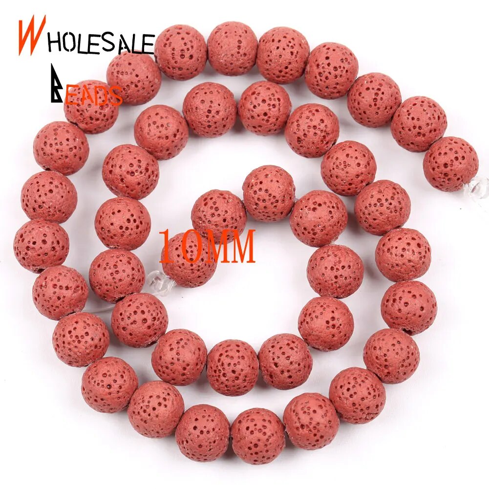 6/8/10/12mm Natural Red Volcanic Rock Lava Stone Round Beads for Jewelry Making DIY Needlework Bracelets 15" strand