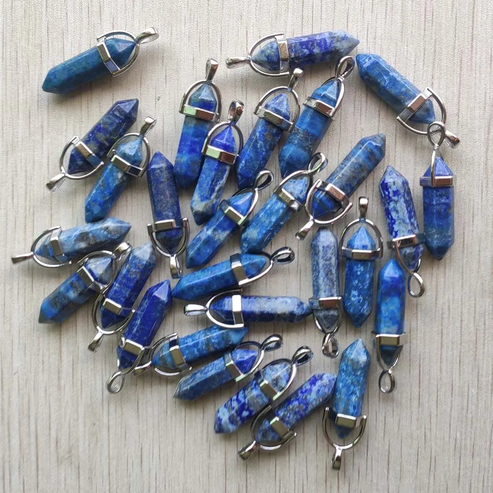 24pcs/lot Lapis Lazuli pillar shape point Chakra charms pendants for jewelry making