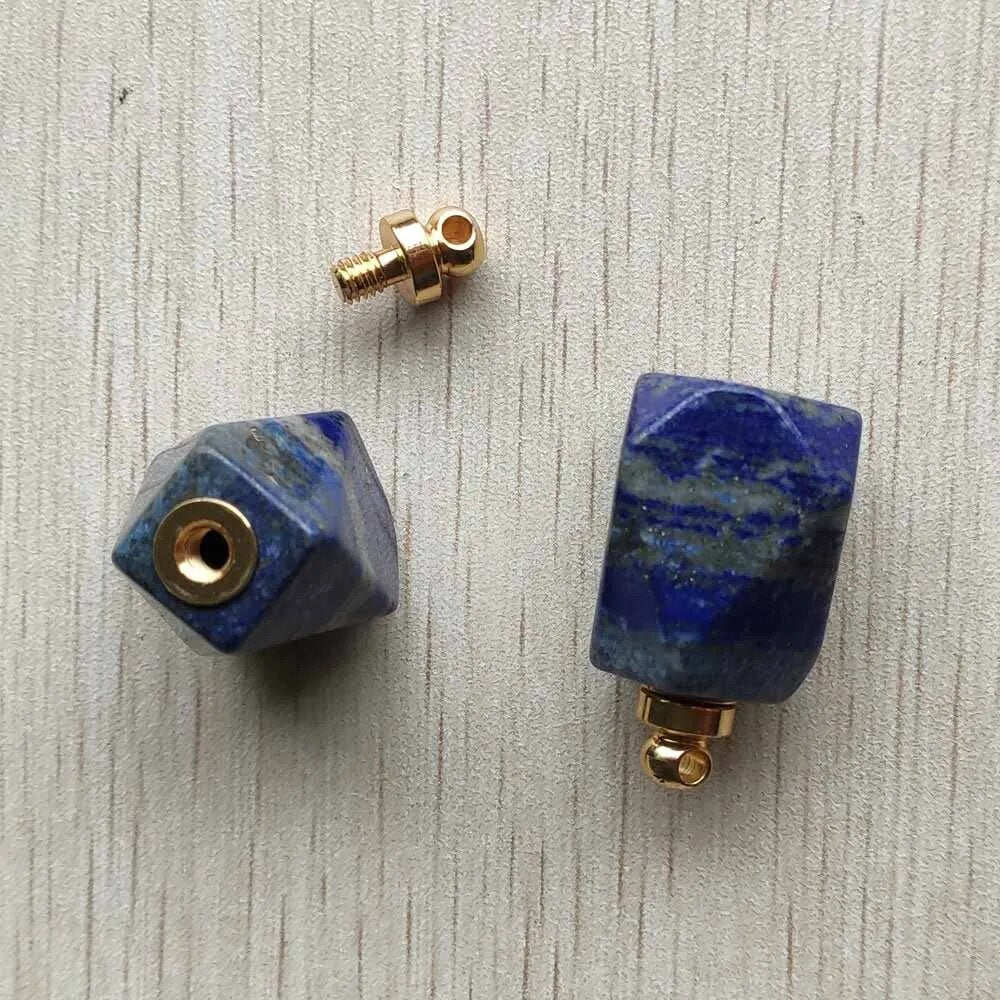 2pcs/lot Natural Lapis Lazuli perfume bottle polygon pendants for diy Necklace Jewelry Making Wholesale